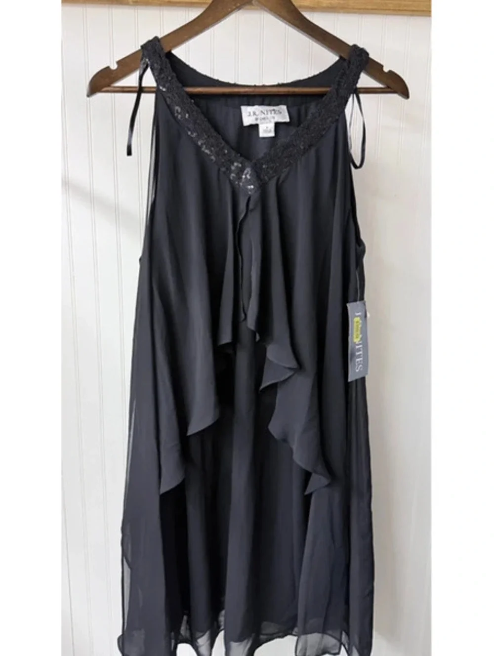 J.R. Nites cocktail dress black chiffon overlay ruffle Y2K vintage new